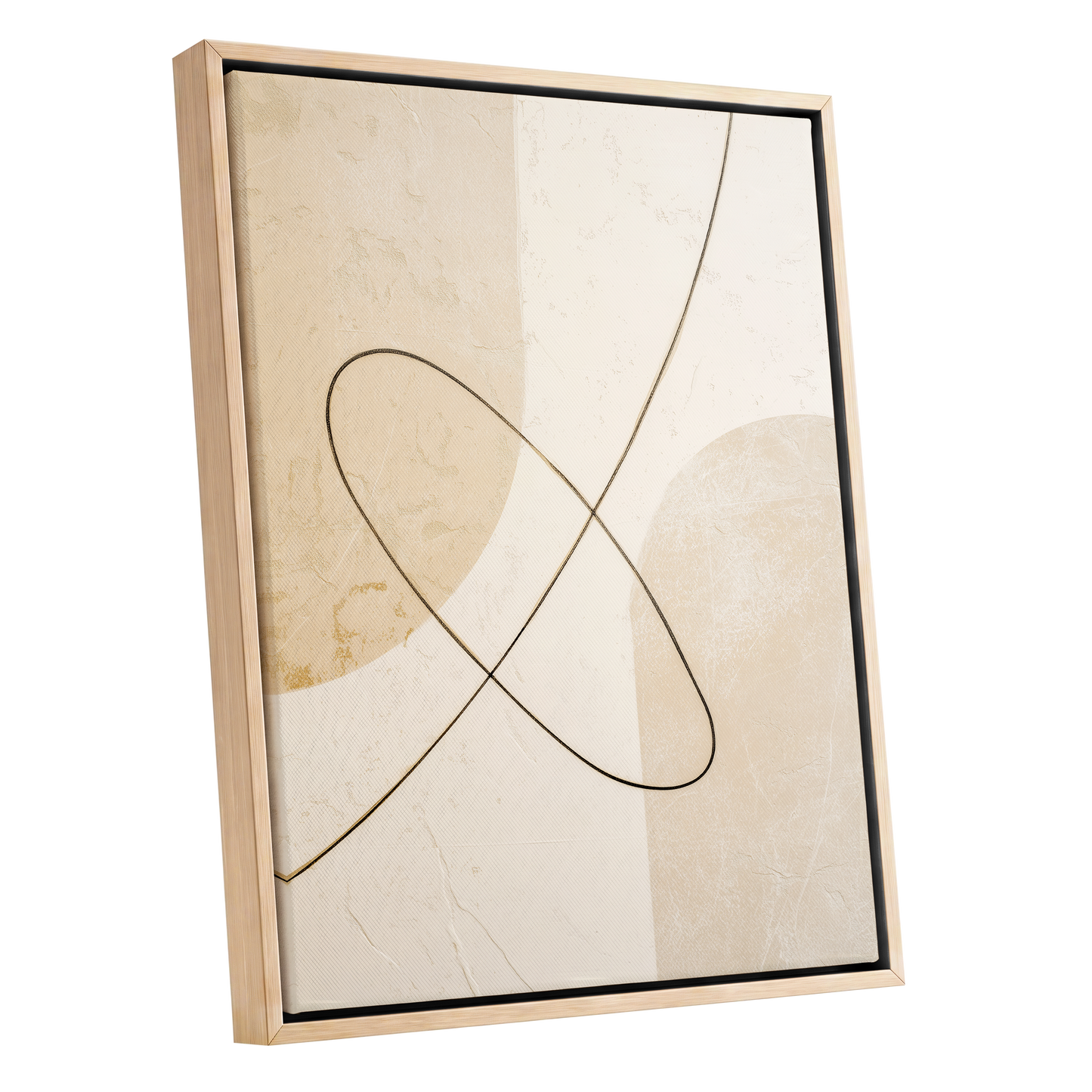 Linen Loopwork, beige, white, black minimalist wall art shown as a oak framed canvas wall art