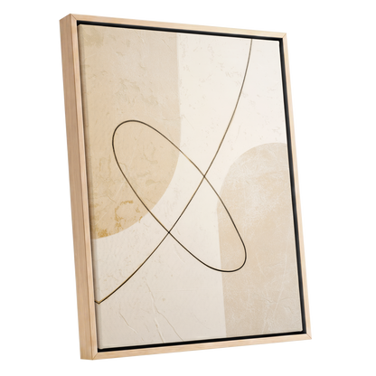 Linen Loopwork, beige, white, black minimalist wall art shown as a oak framed canvas wall art