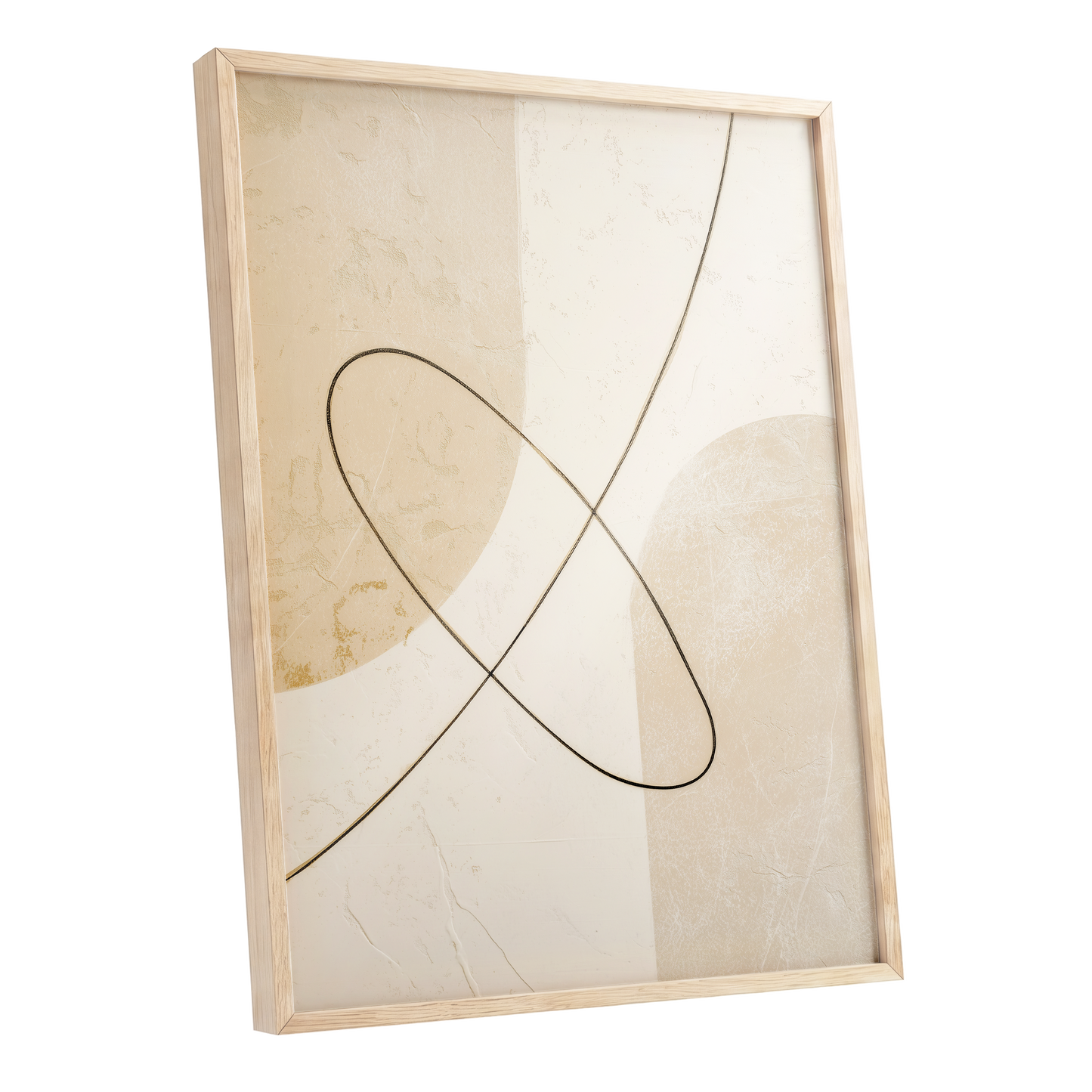 Linen Loopwork, beige, white, black minimalist wall art shown as a oak framed poster wall art print