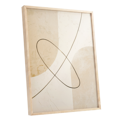 Linen Loopwork, beige, white, black minimalist wall art shown as a oak framed poster wall art print