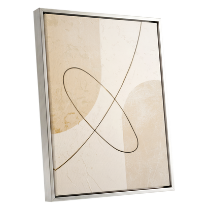 Linen Loopwork, beige, white, black minimalist wall art shown as a silver framed canvas wall art