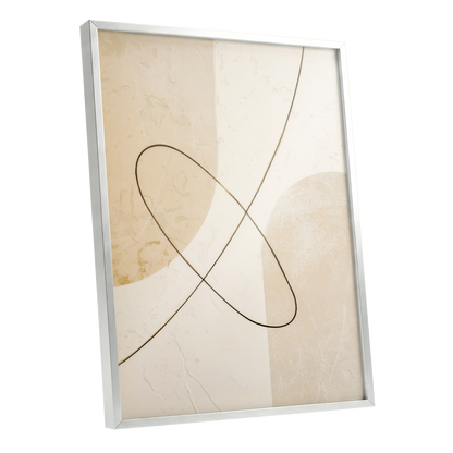 Linen Loopwork, beige, white, black minimalist wall art shown as a silver framed poster wall art print