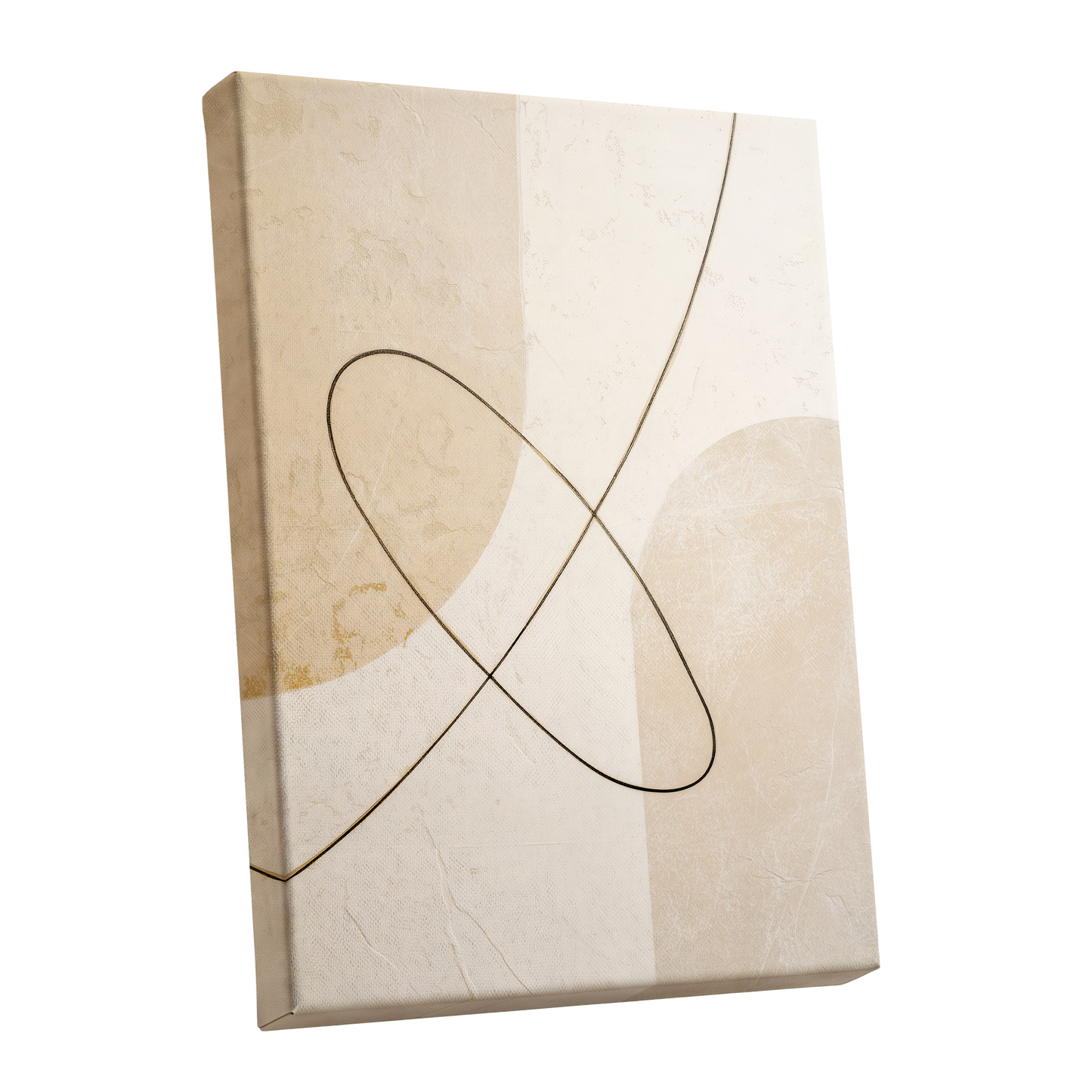 Linen Loopwork, beige, white, black minimalist wall art shown as a stretched canvas wall art