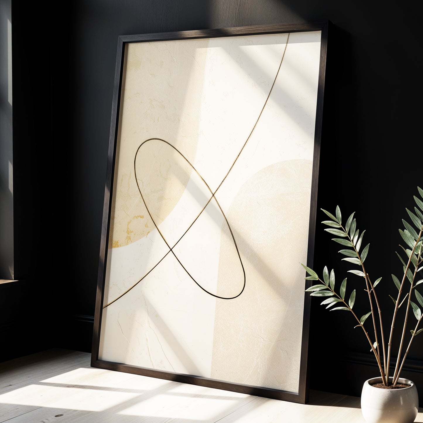 Linen Loopwork, beige, white, black minimalist wall art displayed in a styled interior, gallery view 2