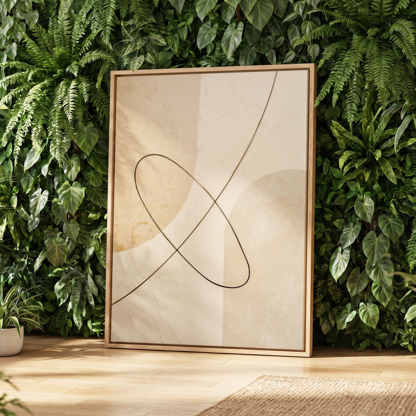 Linen Loopwork, beige, white, black minimalist wall art displayed in a styled interior, gallery view 4