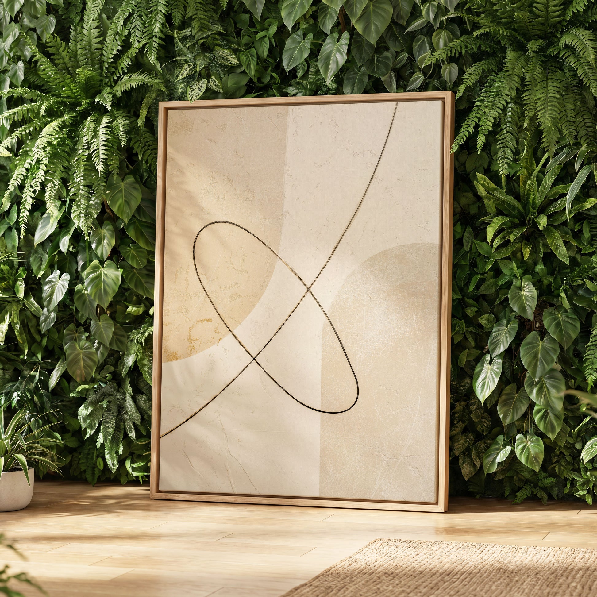 Linen Loopwork, beige, white, black minimalist wall art displayed in a styled interior, gallery view 4