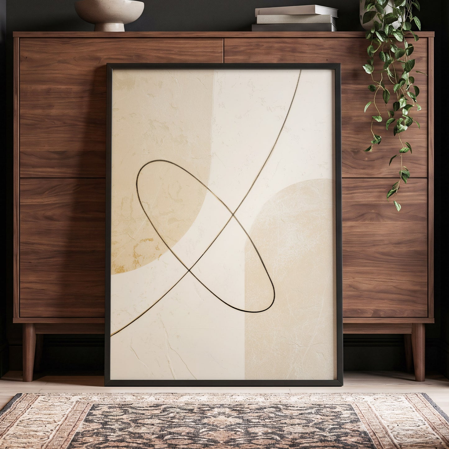 Linen Loopwork, beige, white, black minimalist wall art displayed in a styled interior, gallery view 6