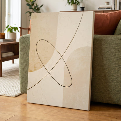 Linen Loopwork, beige, white, black minimalist wall art displayed in a styled interior, gallery view 7