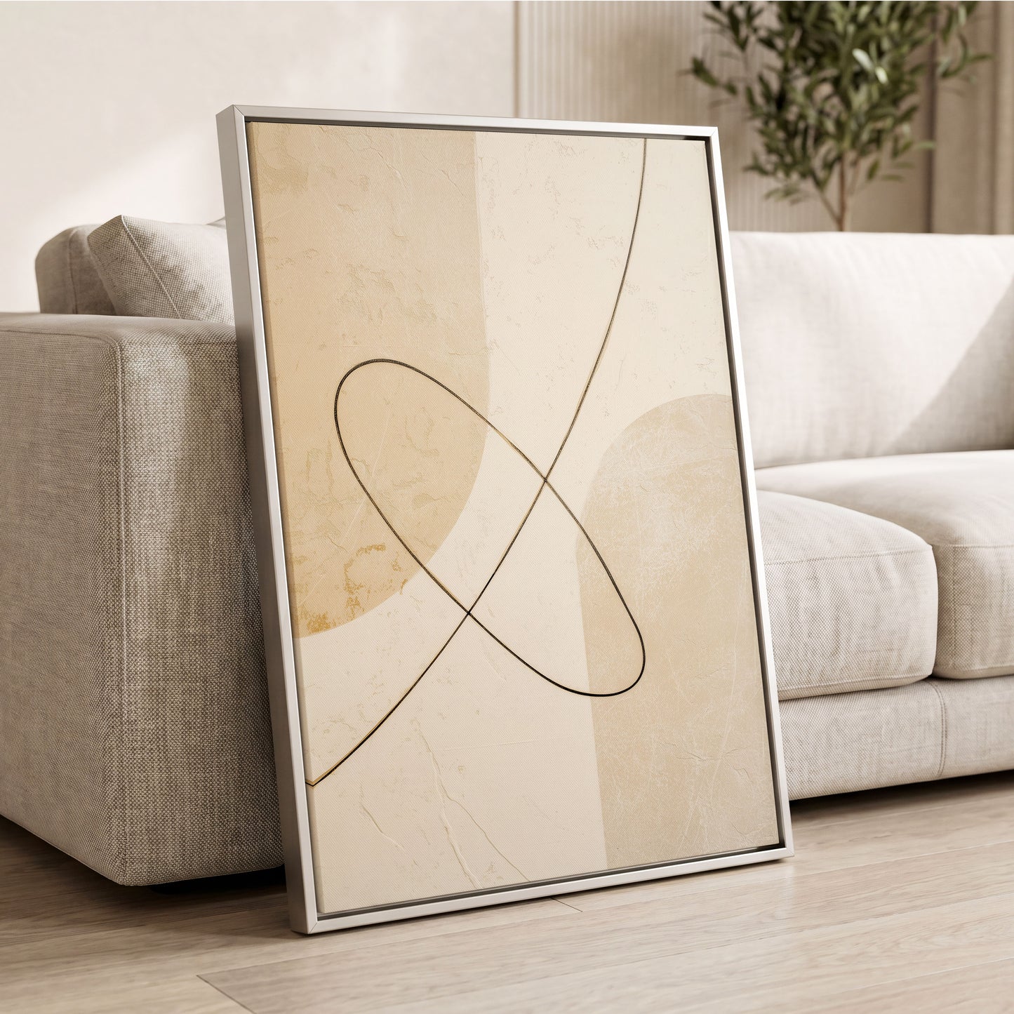 Linen Loopwork, beige, white, black minimalist wall art displayed in a styled interior, gallery view 8