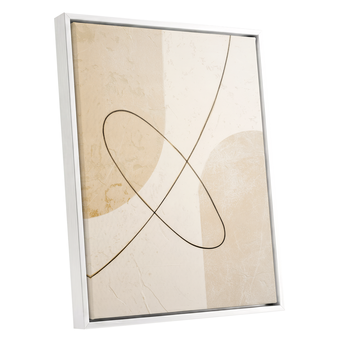 Linen Loopwork, beige, white, black minimalist wall art shown as a white framed canvas wall art