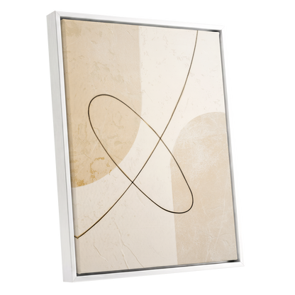 Linen Loopwork, beige, white, black minimalist wall art shown as a white framed canvas wall art