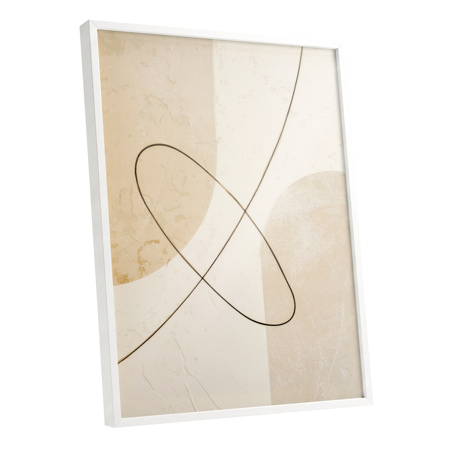 Linen Loopwork, beige, white, black minimalist wall art shown as a white framed poster wall art print