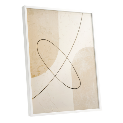 Linen Loopwork, beige, white, black minimalist wall art shown as a white framed poster wall art print