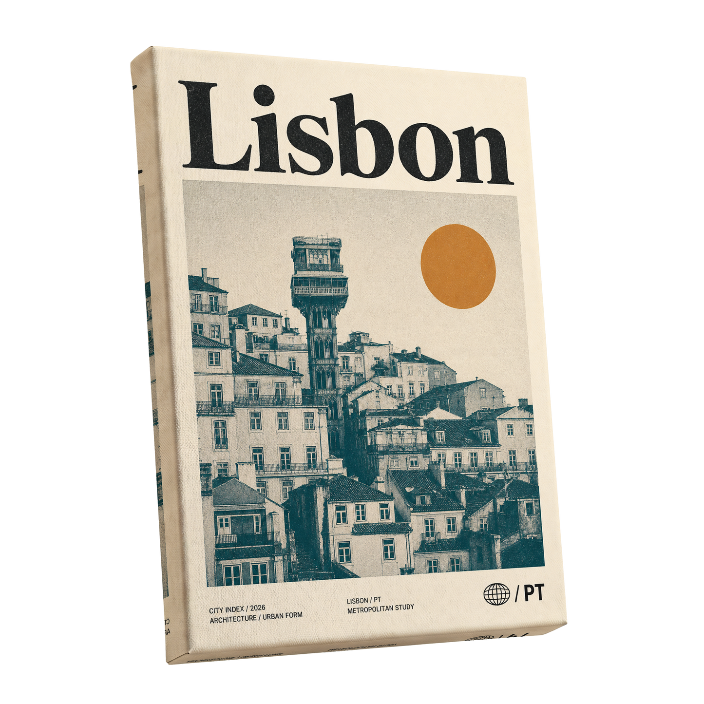 Lisbon Ascender, beige, green, gold minimalist wall art shown as a stretched canvas wall art