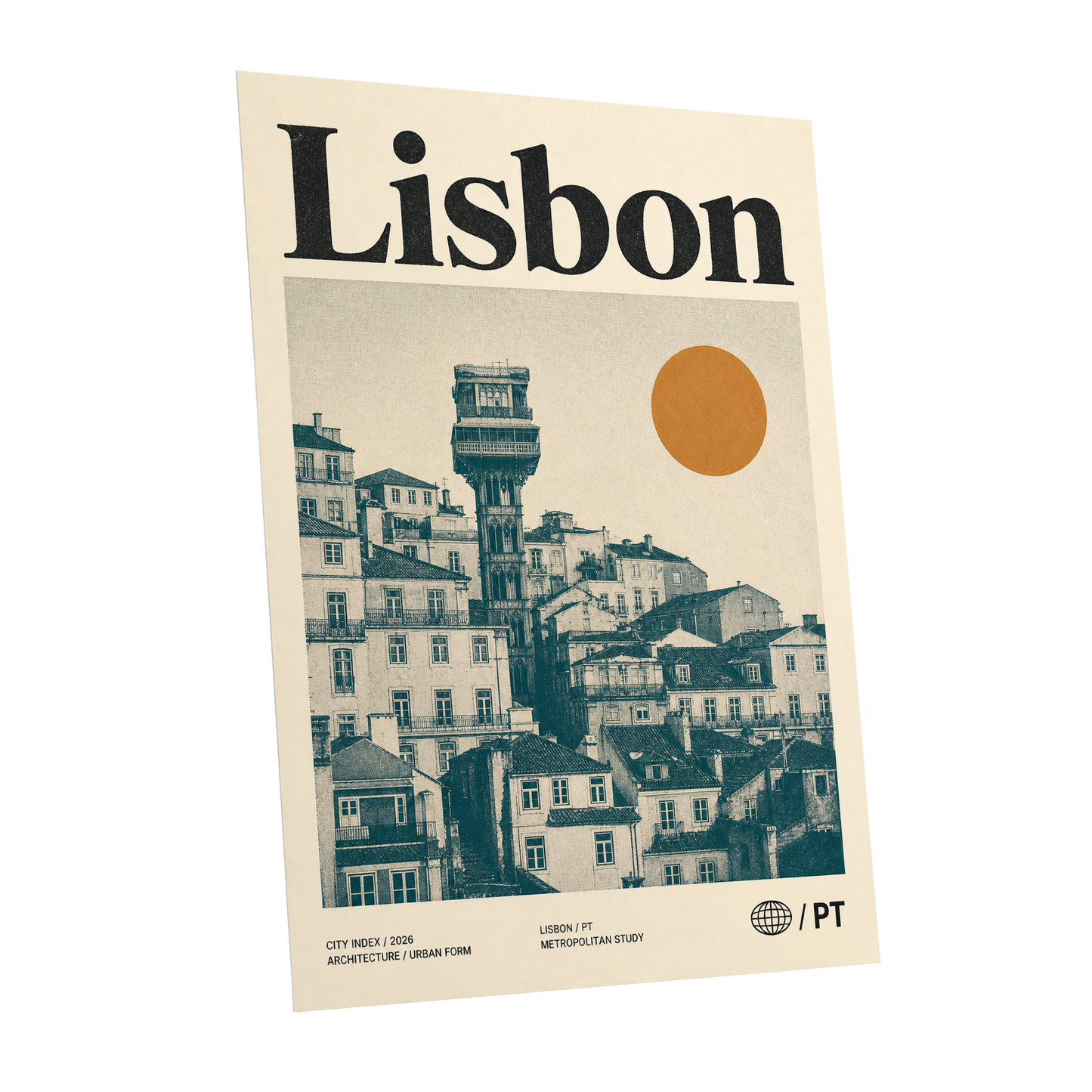 Lisbon Ascender, beige, green, gold minimalist wall art shown as a unframed poster wall art print