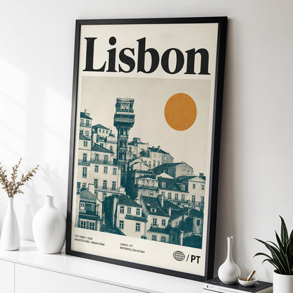 Lisbon Ascender, beige, green, gold minimalist wall art displayed in a styled interior, gallery view 2