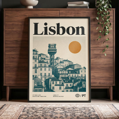 Lisbon Ascender, beige, green, gold minimalist wall art displayed in a styled interior, gallery view 4