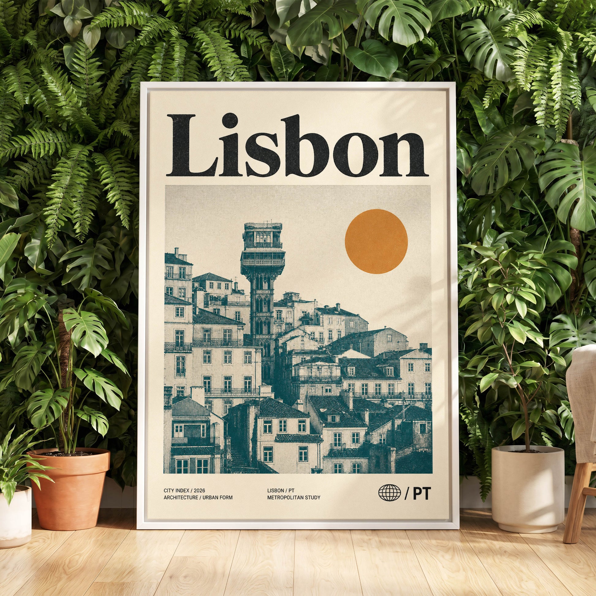 Lisbon Ascender, beige, green, gold minimalist wall art displayed in a styled interior, gallery view 5
