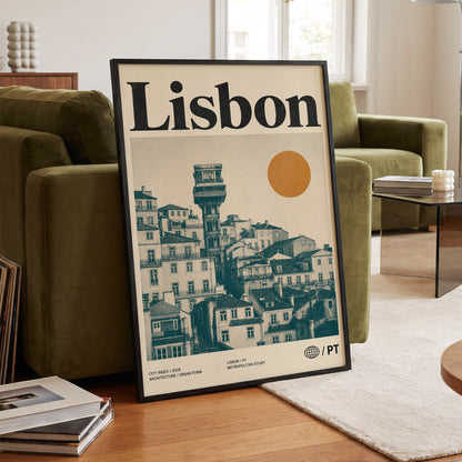 Lisbon Ascender, beige, green, gold minimalist wall art displayed in a styled interior, gallery view 6