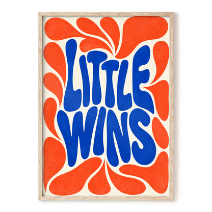 Little Wins in Motion, blue, orange, beige abstract wall art, front artwork view