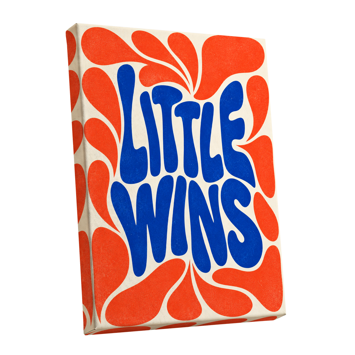 Little Wins in Motion, blue, orange, beige abstract wall art shown as a stretched canvas wall art