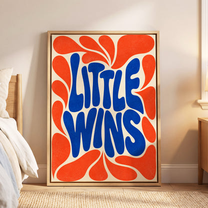 Little Wins in Motion, blue, orange, beige abstract wall art displayed in a styled interior, gallery view 5