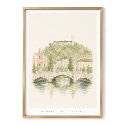 Ljubljana in Quiet Bloom, green, beige, white minimalist wall art, front artwork view