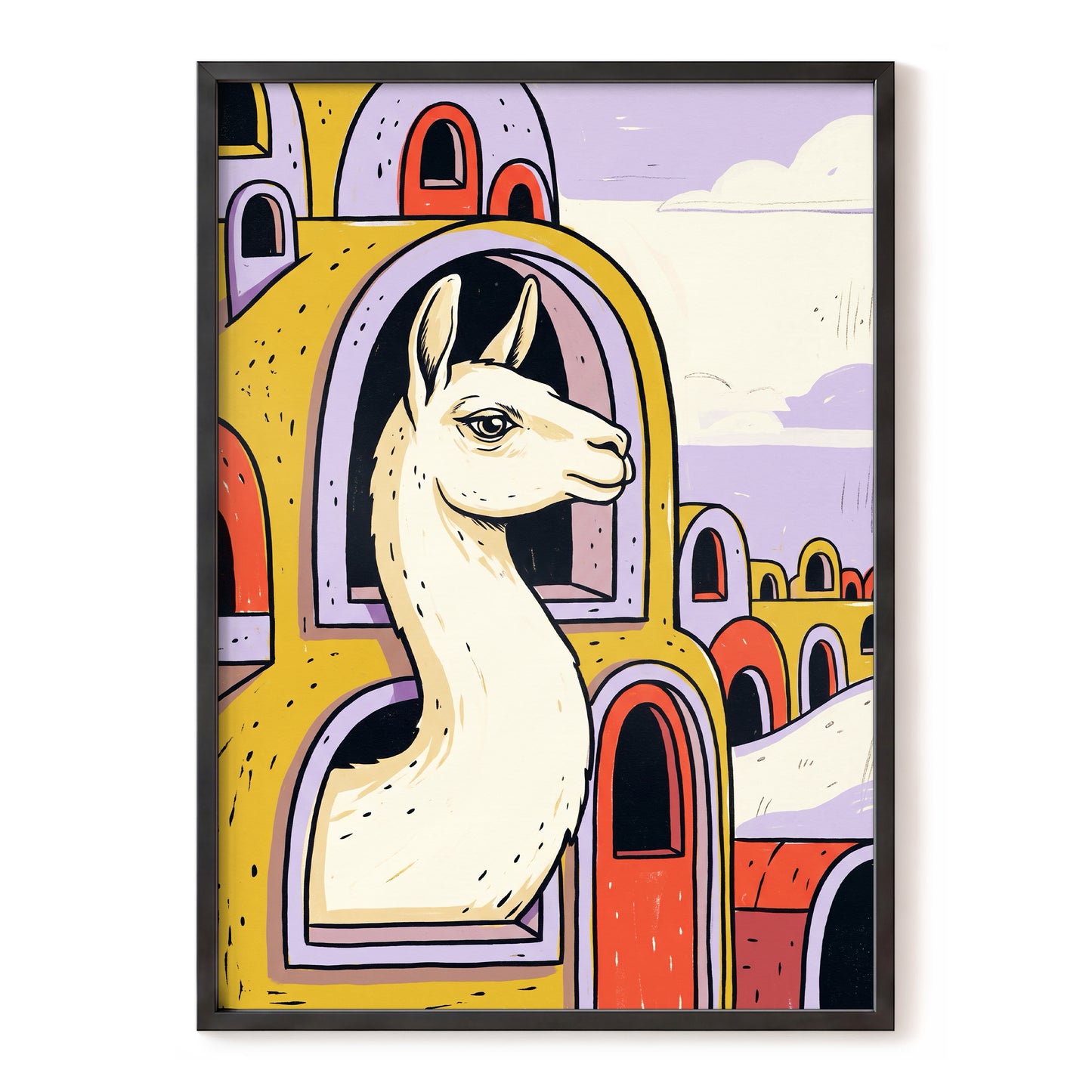 Llama in Lavender, gold, purple, beige nature wall art, front artwork view