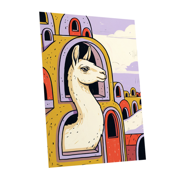Llama in Lavender, gold, purple, beige nature wall art shown as a unframed poster wall art print