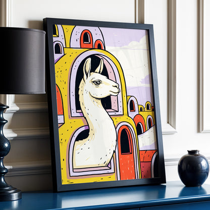 Llama in Lavender, gold, purple, beige nature wall art displayed in a styled interior, gallery view 2