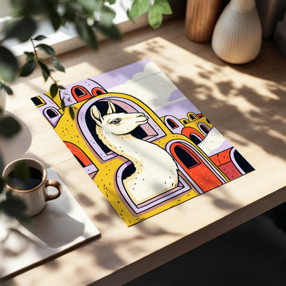 Llama in Lavender, gold, purple, beige nature wall art displayed in a styled interior, gallery view 5
