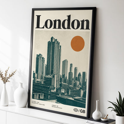 London Modernist Index, green, beige, orange minimalist wall art displayed in a styled interior, gallery view 2