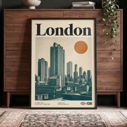 London Modernist Index, green, beige, orange minimalist wall art displayed in a styled interior, gallery view 4