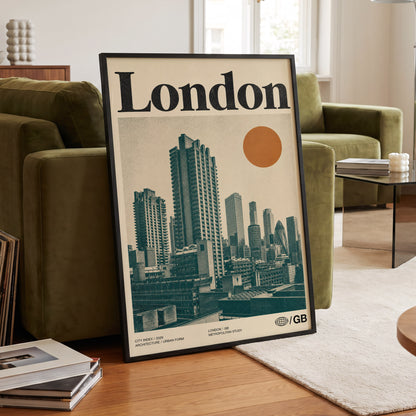 London Modernist Index, green, beige, orange minimalist wall art displayed in a styled interior, gallery view 6