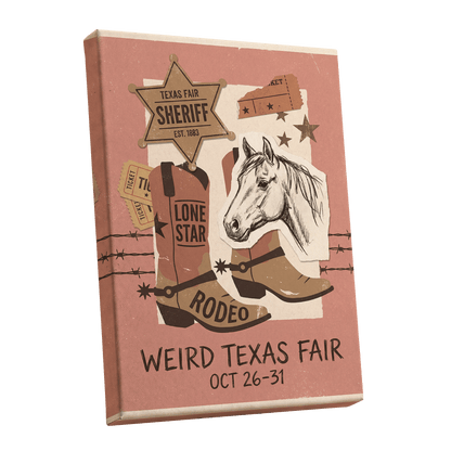 Lone Star Rodeo Collage, pink, beige, brown nature wall art shown as a stretched canvas wall art