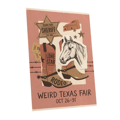 Lone Star Rodeo Collage, pink, beige, brown nature wall art shown as a unframed poster wall art print