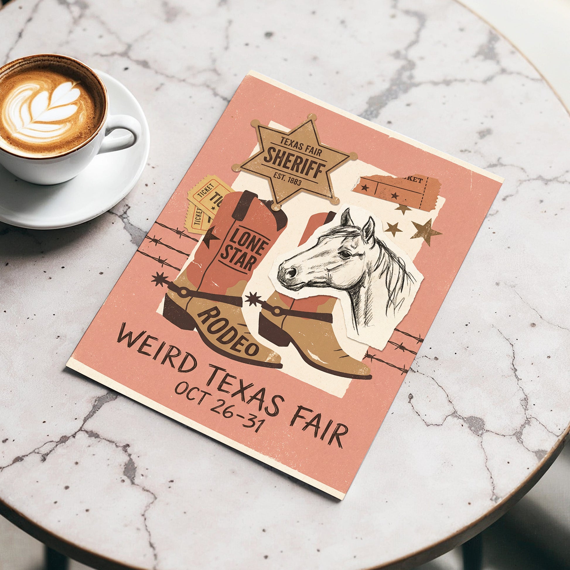 Lone Star Rodeo Collage, pink, beige, brown nature wall art displayed in a styled interior, gallery view 3