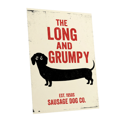 Long & Grumpy, black, beige, red minimalist wall art shown as a unframed poster wall art print