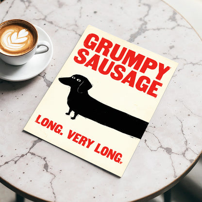 Long Dog, Short Temper, black, beige, red minimalist wall art displayed in a styled interior, gallery view 3