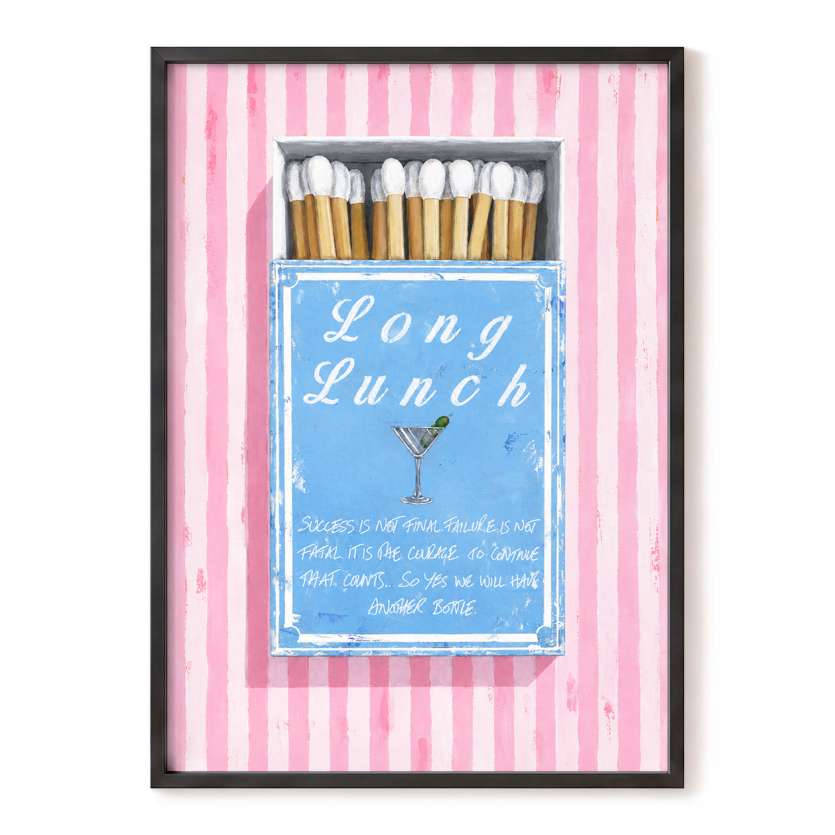 Long Lunch Club, pink, blue, white abstract wall art, front artwork view