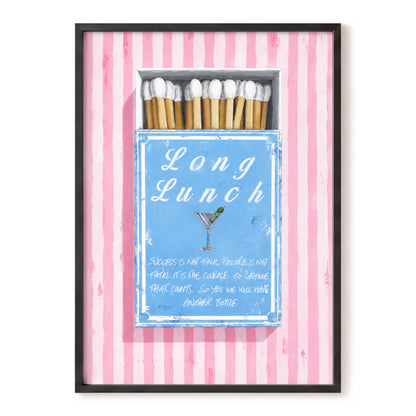 Long Lunch Club, pink, blue, white abstract wall art, front artwork view
