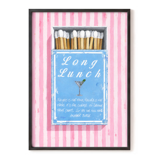 Long Lunch Club, pink, blue, white abstract wall art, front artwork view