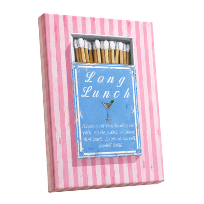 Long Lunch Club, pink, blue, white abstract wall art shown as a stretched canvas wall art
