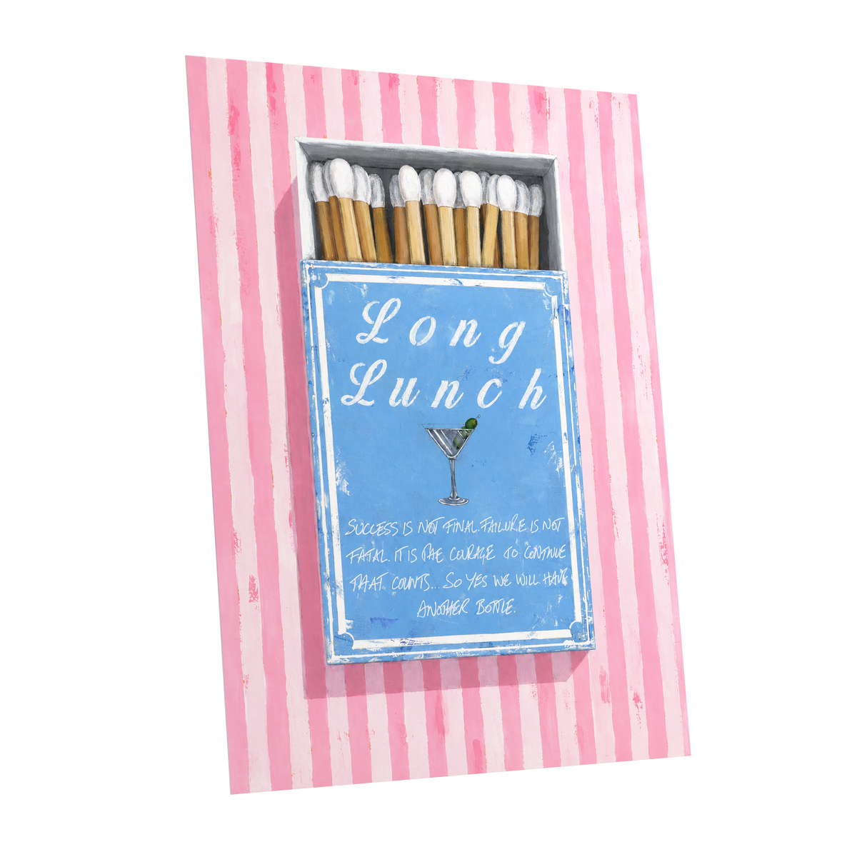 Long Lunch Club, pink, blue, white abstract wall art shown as a unframed poster wall art print