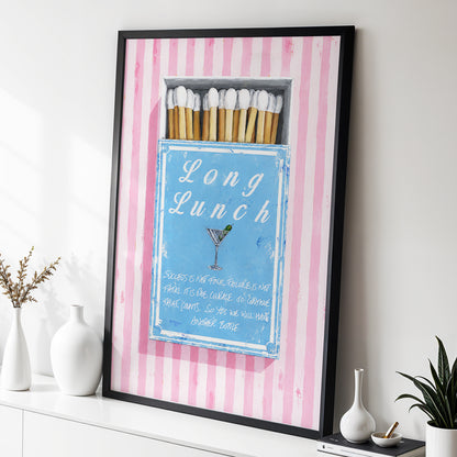 Long Lunch Club, pink, blue, white abstract wall art displayed in a styled interior, gallery view 2