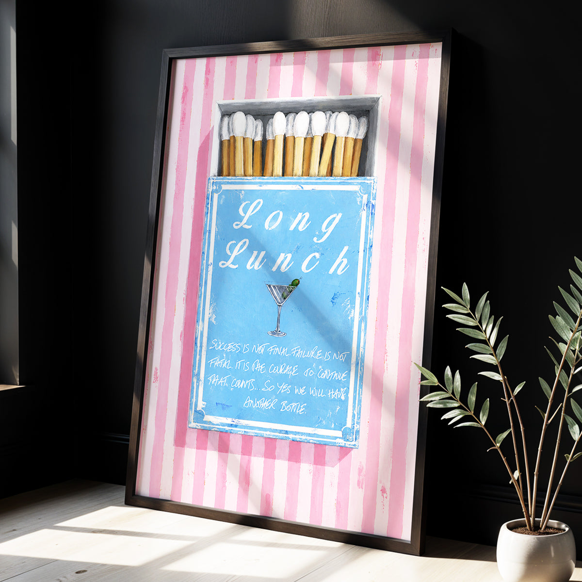 Long Lunch Club, pink, blue, white abstract wall art displayed in a styled interior, gallery view 6