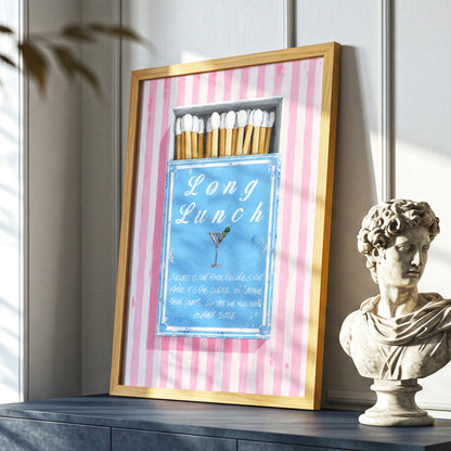Long Lunch Club, pink, blue, white abstract wall art displayed in a styled interior, gallery view 9