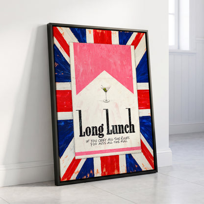 Long Lunch Rebellion, pink, white, blue abstract wall art displayed in a styled interior, gallery view 4