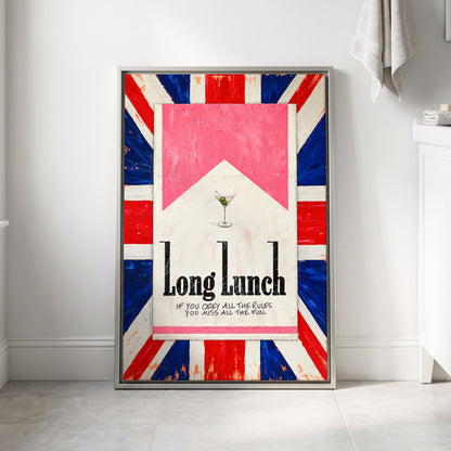 Long Lunch Rebellion, pink, white, blue abstract wall art displayed in a styled interior, gallery view 8