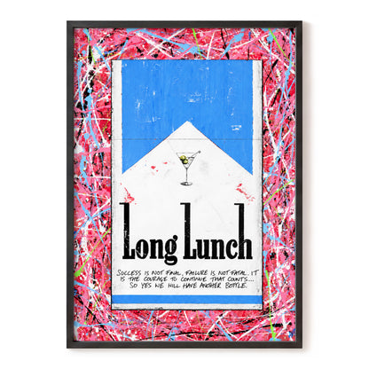 Long Lunch Riot, pink, red, blue abstract wall art, front artwork view